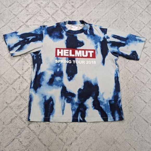 Helmut Lang T-Shirt Adult S Blue White Tie Dye 2018 Tour Logo Oversized Unisex - Picture 1 of 6